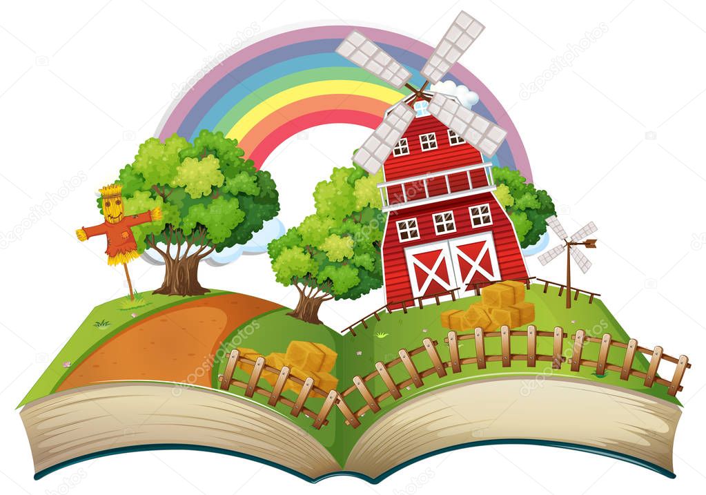 Book with farm scene at day time