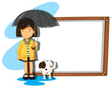 Kız ve köpek yağmurda afiş şablon