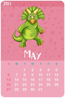 Takvim şablonu triceratops ile Mayıs için
