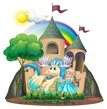 Princess and beast by the castle clipart