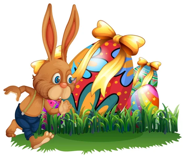 Brązowy królik i Wielkanoc jaja — Wektor stockowy