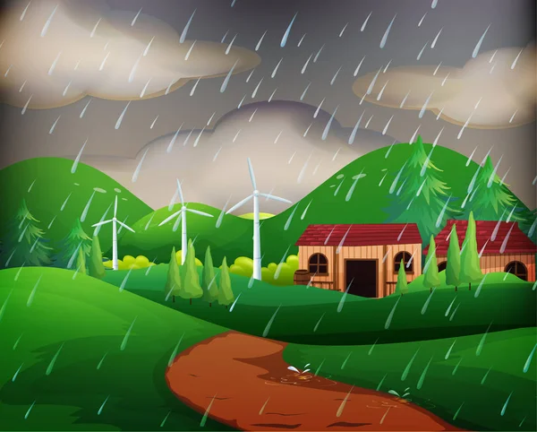 Scena z domów w deszczu — Wektor stockowy