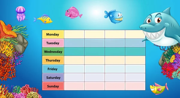 Dias da tabela da semana com fundo subaquático —  Vetores de Stock