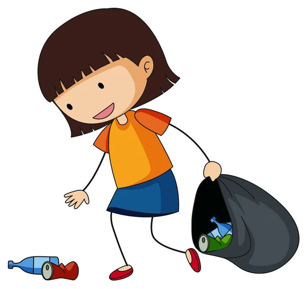 Κοριτσάκι, μαζεύοντας τα σκουπίδια — Διανυσματικό Αρχείο