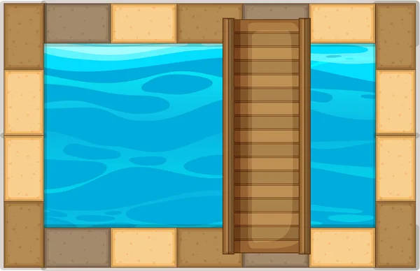 Piscina con puente de madera — Vector de stock