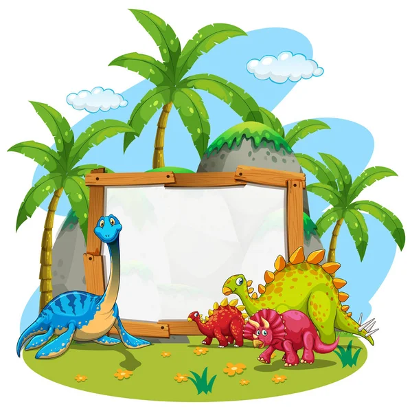 Border template with cute dinosaurs — Stock Vector