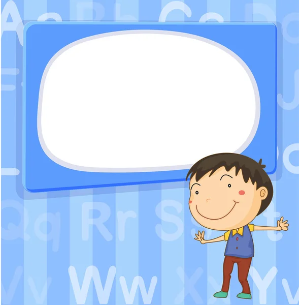 Border template with boy on blue background — Stock Vector