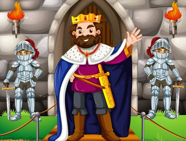 Király és a két lovag a várban — Stock Vector