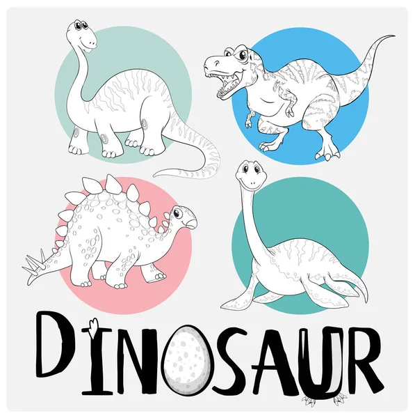 Modelo de coloração com quatro dinossauros — Vetor de Stock