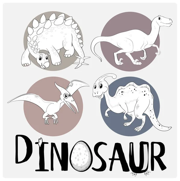 Four types of dinosaurs on white poster — Stock Vector