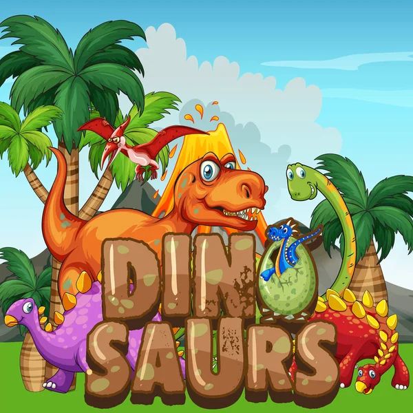 Escena con dinosaurios en el parque — Vector de stock