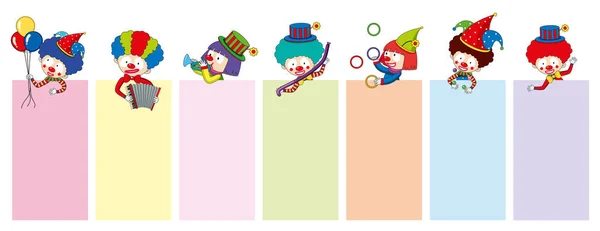 Banner templates with happy clowns and tools — Stock Vector