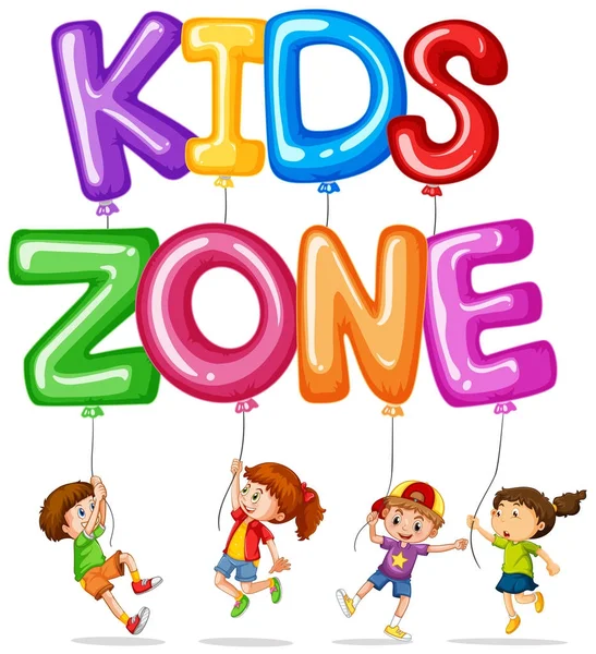 Kids zone with happy kids and balloons