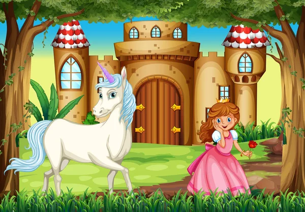 Scen med prinsessan och unicorn — Stock vektor