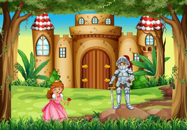 Scen med prinsessan och riddare — Stock vektor