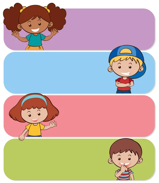 Vier Banner mit glücklichen Kindern — Stockvektor