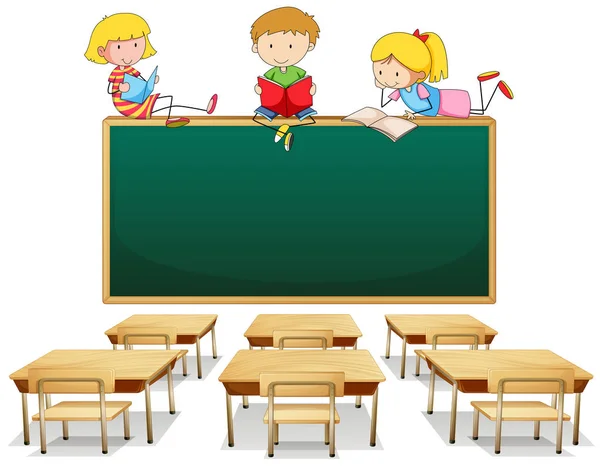 Drei Kinder im Klassenzimmer — Stockvektor