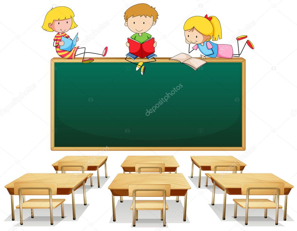 Three kids in the classroom
