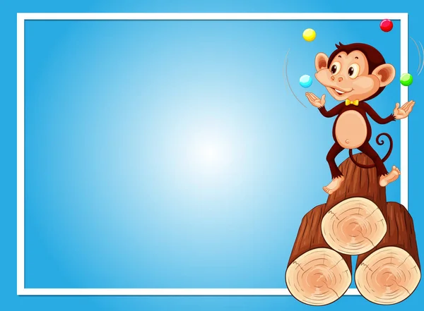 Blauwe achtergrond sjabloon met aap jongleer ballen — Stockvector