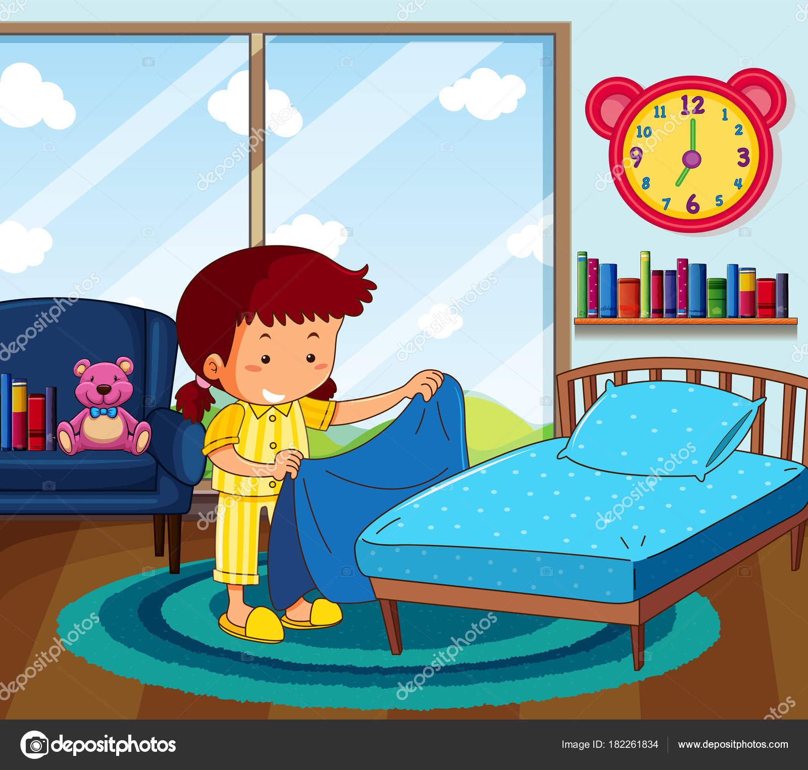 boy making bed clipart for kids