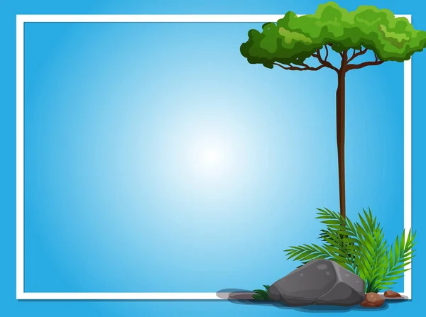 Modèle de bordure avec arbre et roche — Image vectorielle