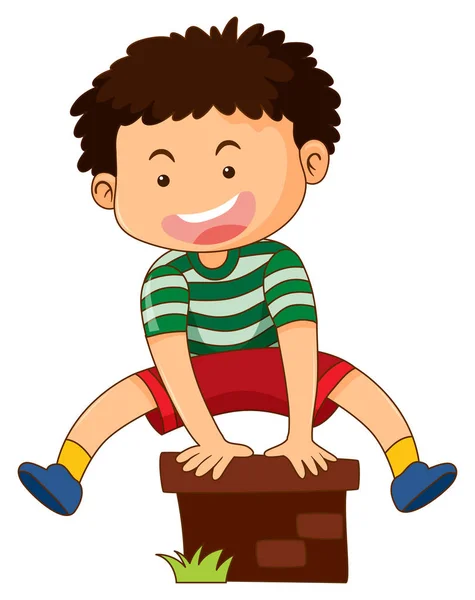 Lycklig pojke hoppar över tegel — Stock vektor