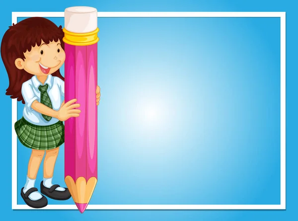 Gränsen mall med flicka och rosa penna — Stock vektor