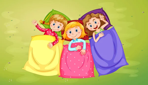 Τρία κορίτσια στον ύπνο για την πράσινη χλόη Διάνυσμα Αρχείου