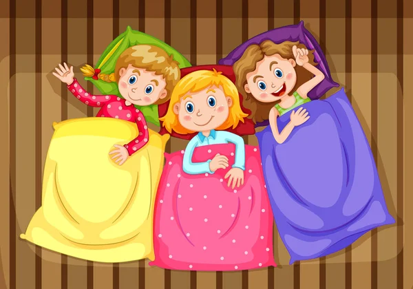 Tre ragazze si preparano per andare a letto — Vettoriale Stock