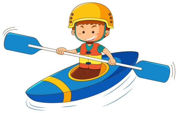 Niño en canoa azul — Vector de stock