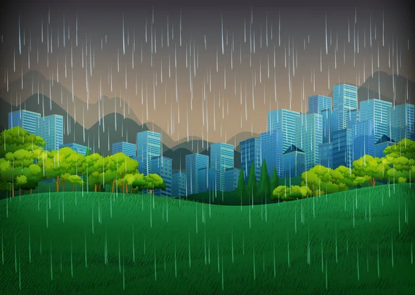 Nature scene with rainy day in city — Stock Vector