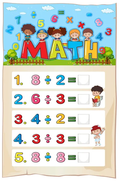 Math arbetsblad konstruktion för division — Stock vektor