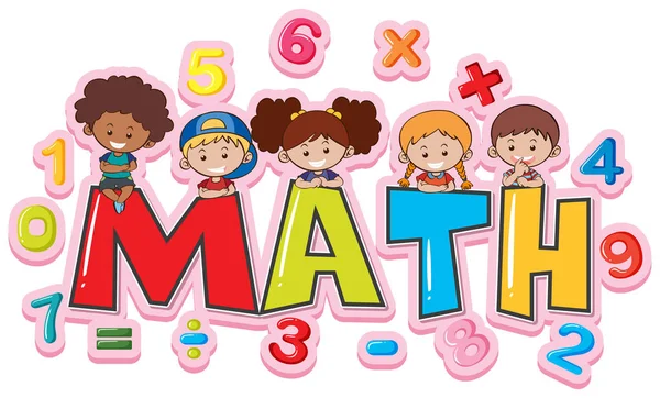 Font design för ordet matematik med glada barn — Stock vektor
