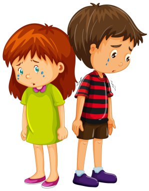 Üzgün çocuk ve kız ağlıyor