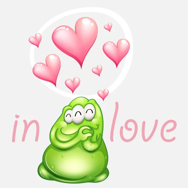 Green monster in love with pink hearts