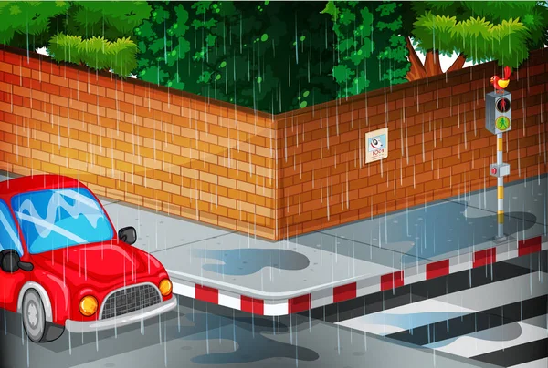 Scene with street in the rain — Stock Vector