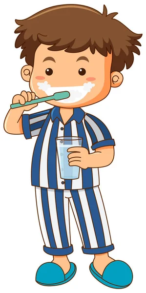 Jongen in pyjama tanden poetsen — Stockvector