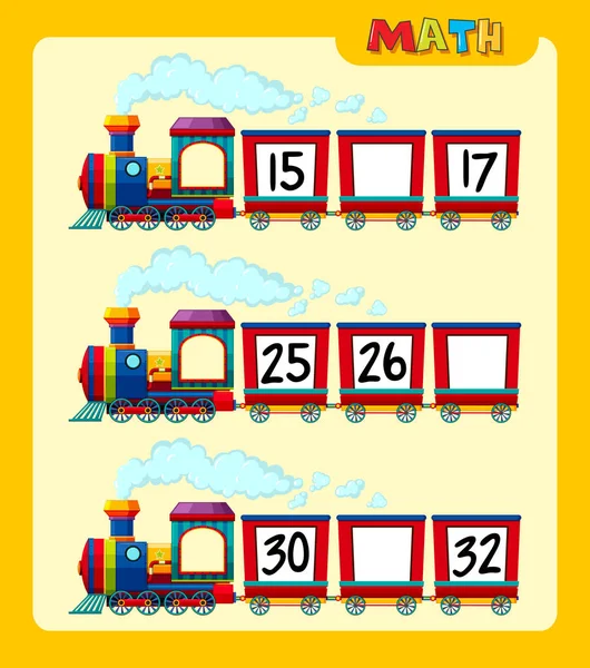 Counting numbers on train worksheet template — Stock Vector