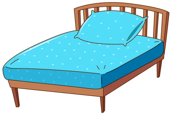 Mavi yastık ve levha ile yatak — Stok Vektör