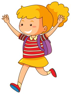 Mutlu kız mor backback ile