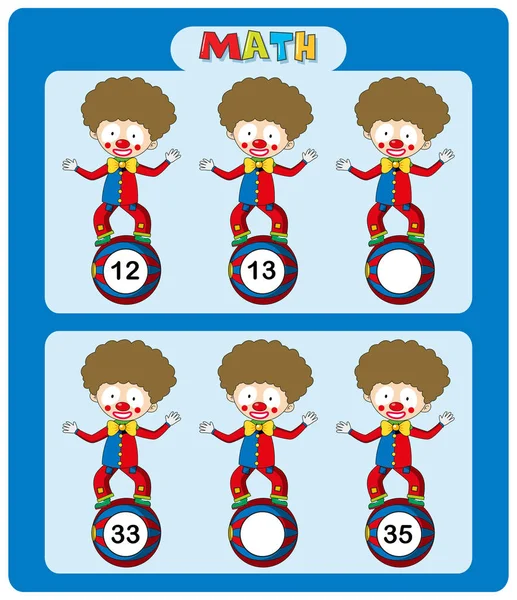 数学工作表模板与马戏团小丑 — 图库矢量图片