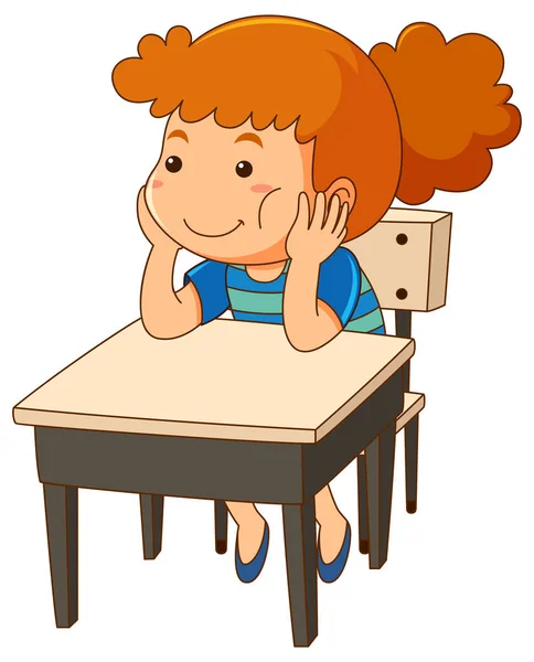 Chica sentada en el escritorio — Vector de stock