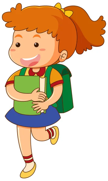 Школьная девочка с книгой и школьной сумкой Векторная Графика