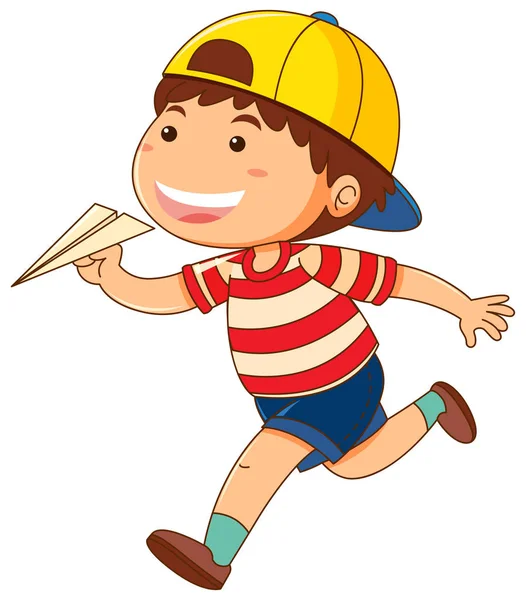 Little boy with paper airplane — Stock Vector