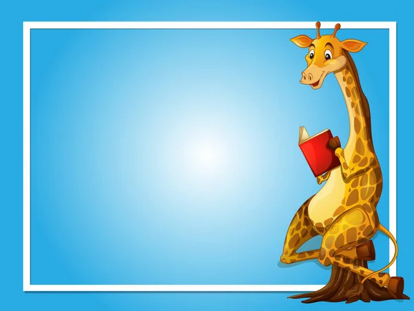 Border template with giraffe reading — Stock Vector