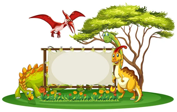 Modèle de bannière avec de nombreux types de dinosaures — Image vectorielle