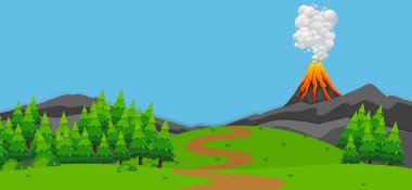 Background scene with volcano and forest clipart