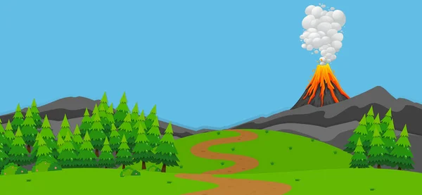 Scena di sfondo con vulcano e foresta — Vettoriale Stock