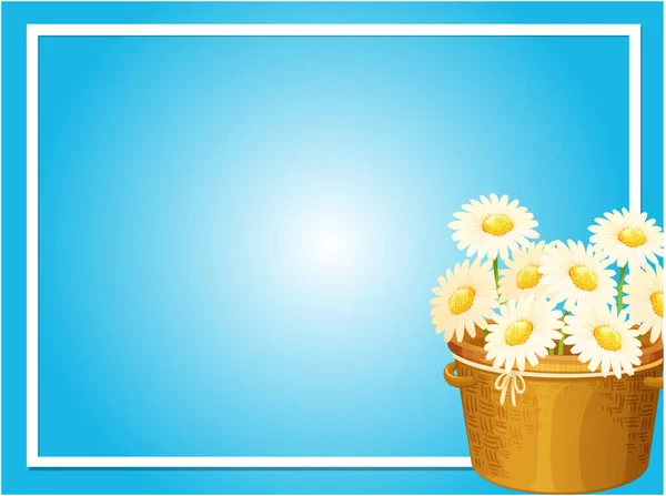 Plantilla de frontera con flores blancas en cesta — Vector de stock