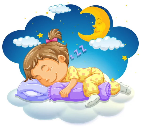 Baby girl sleeping at night — Stock Vector